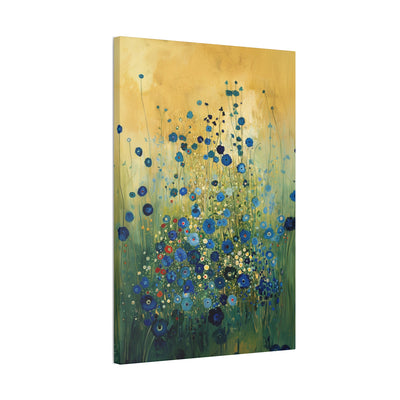 Canvas print wall art showing 'Blue Whisper - Blue Floral Tones Against Soft Abstract' sideview