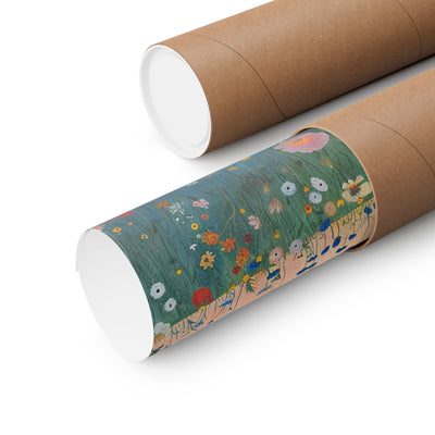 Image of poster packaged securely in a cardboard tube