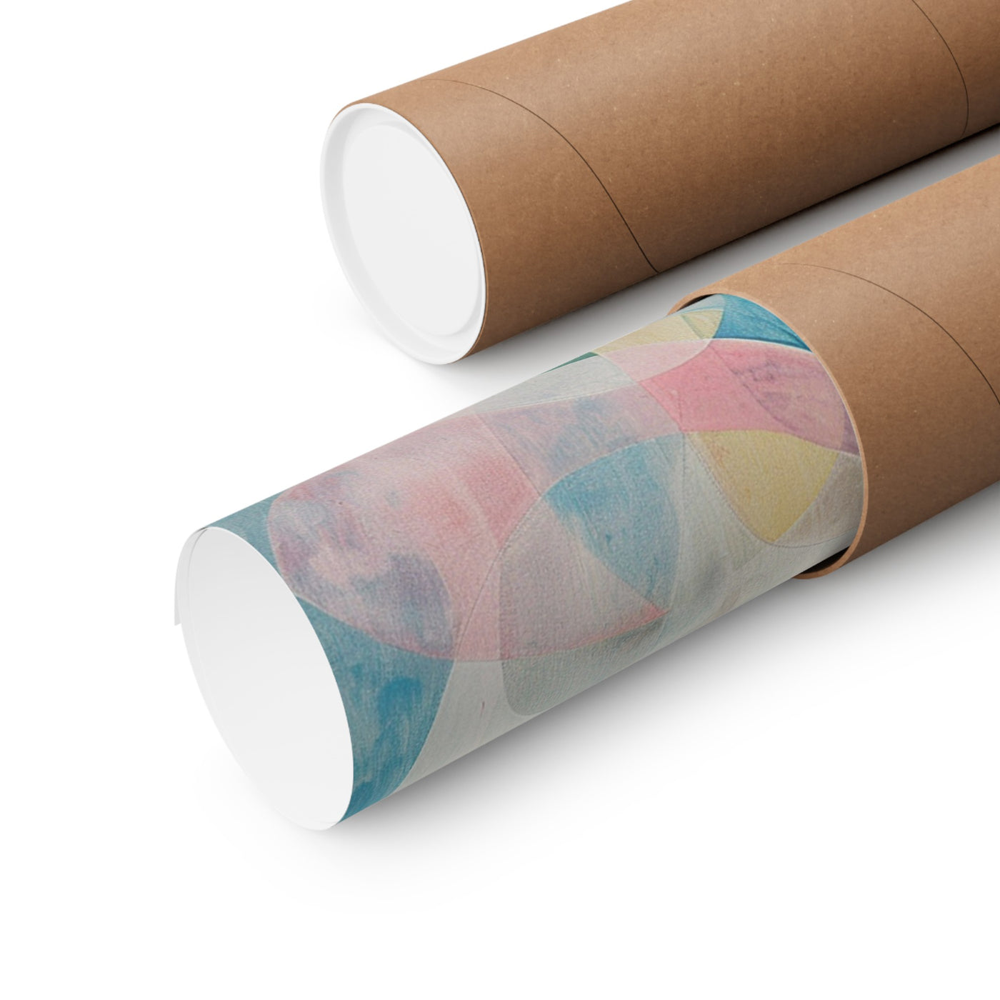 Poster wall art showing 'Blossom Aura – Subtle Pink Floral Abstract' in secure cardboard packaging