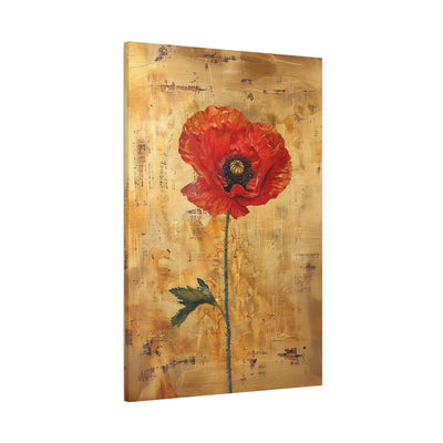 Canvas print wall art showing 'Poppy Poise - Elegance in Simplicity' sideview