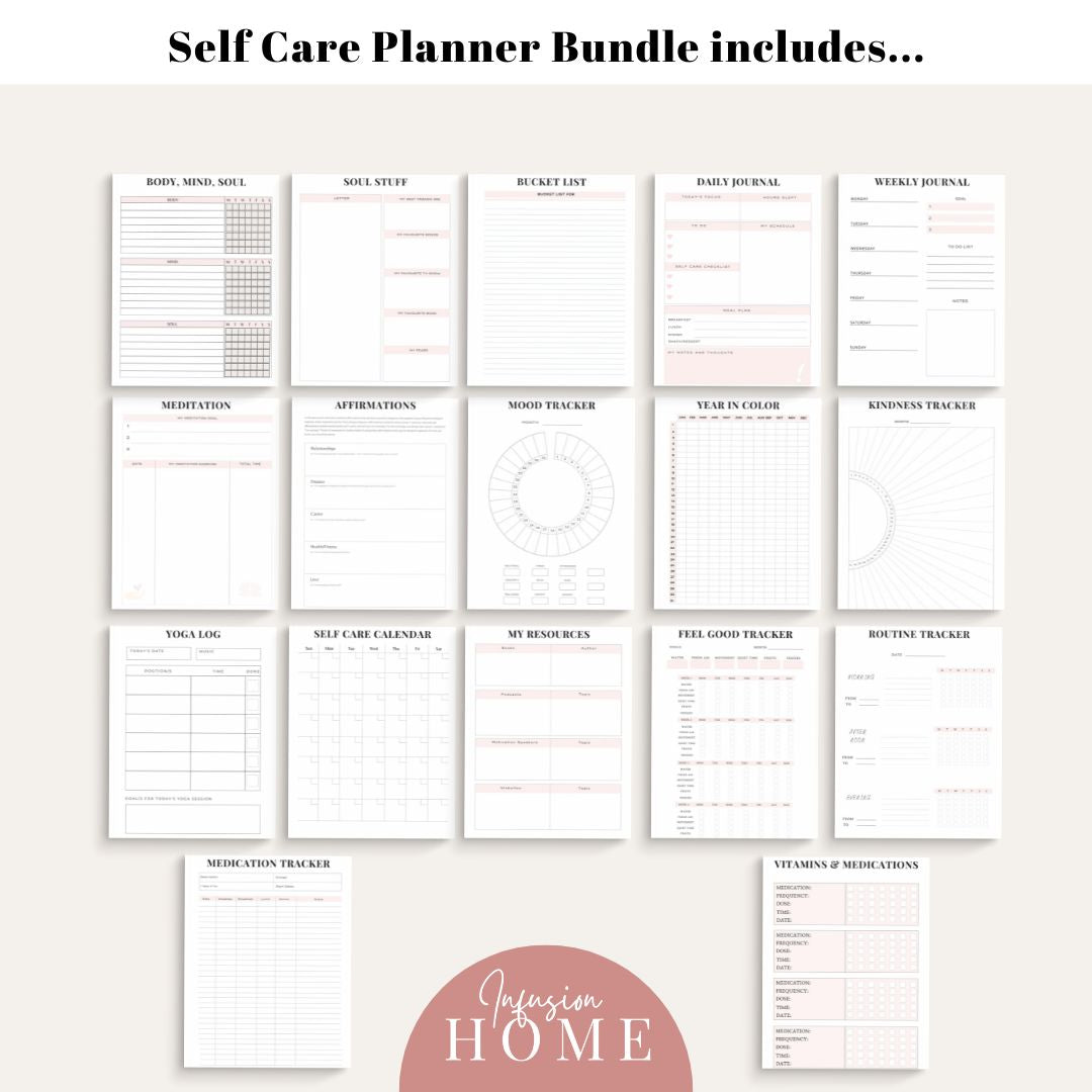 Self Care Planner – Printable & Fillable Digital Download