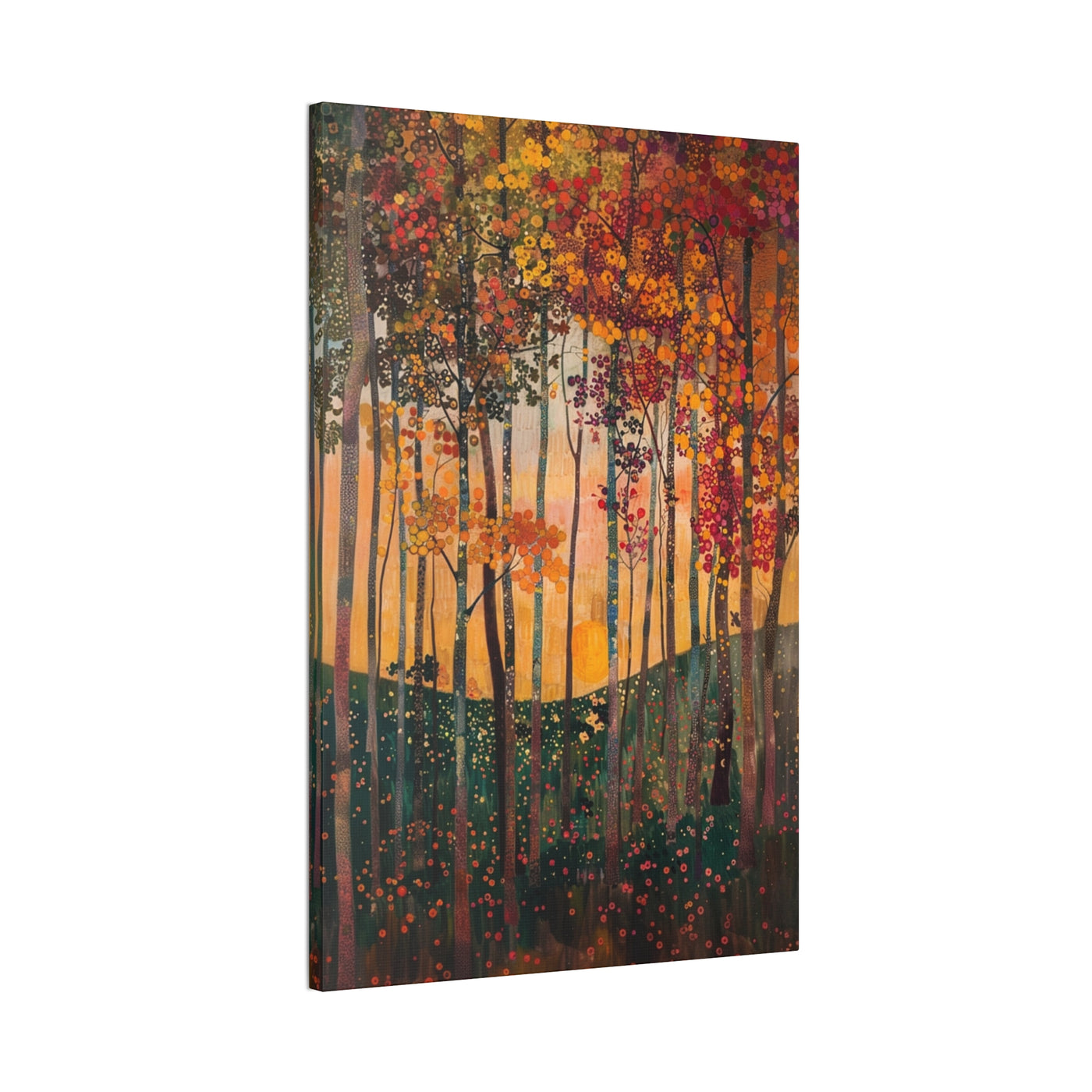 Product image showing canvas wall art of Verdant Vision - Sun-Kissed Leaves and Blooms in the Fall sideview