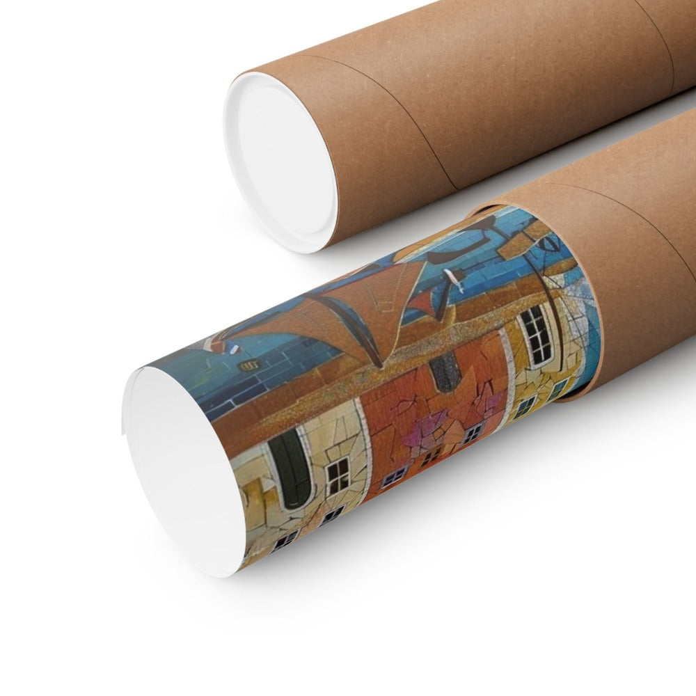 Image of poster packaged securely in a cardboard tube