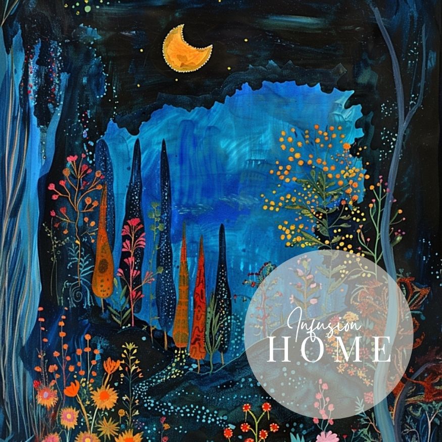 Product image of Midnight’s Embrace - A Moonlit Garden Scene canvas wall art home decor.