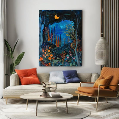 Product image of Midnight’s Embrace - A Moonlit Garden Scene canvas wall art home decor.