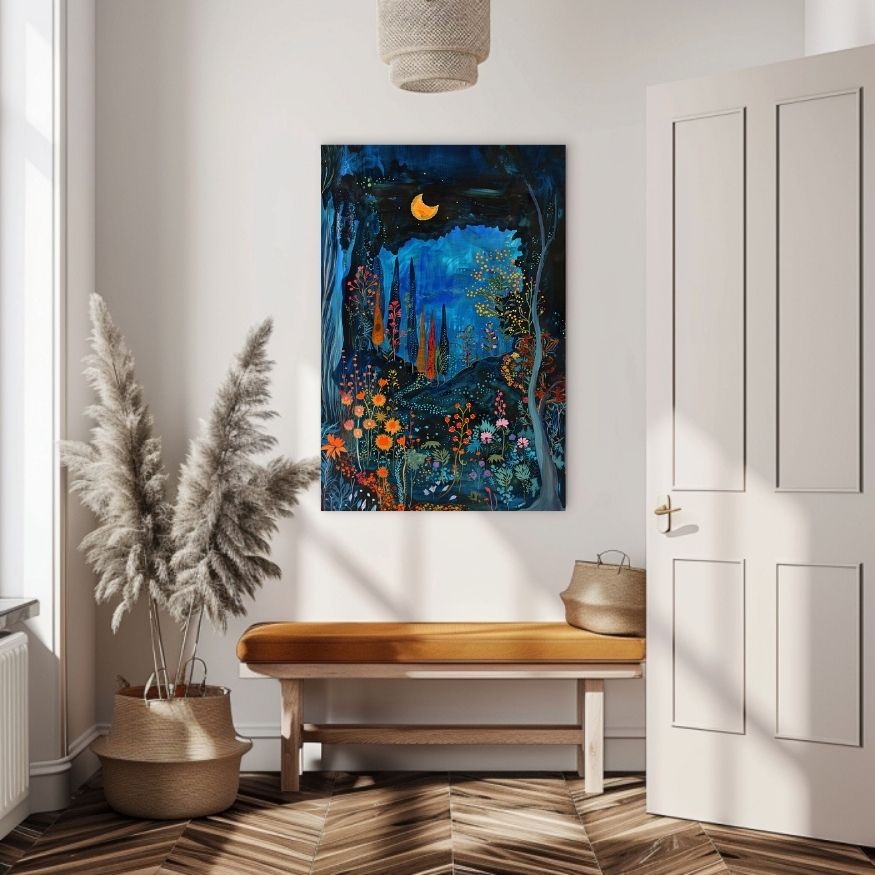 Product image of Midnight’s Embrace - A Moonlit Garden Scene canvas wall art home decor.