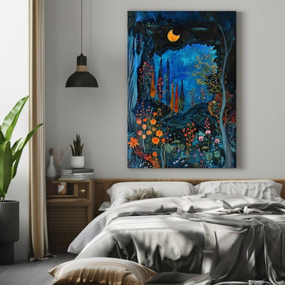 Product image of Midnight’s Embrace - A Moonlit Garden Scene canvas wall art home decor.