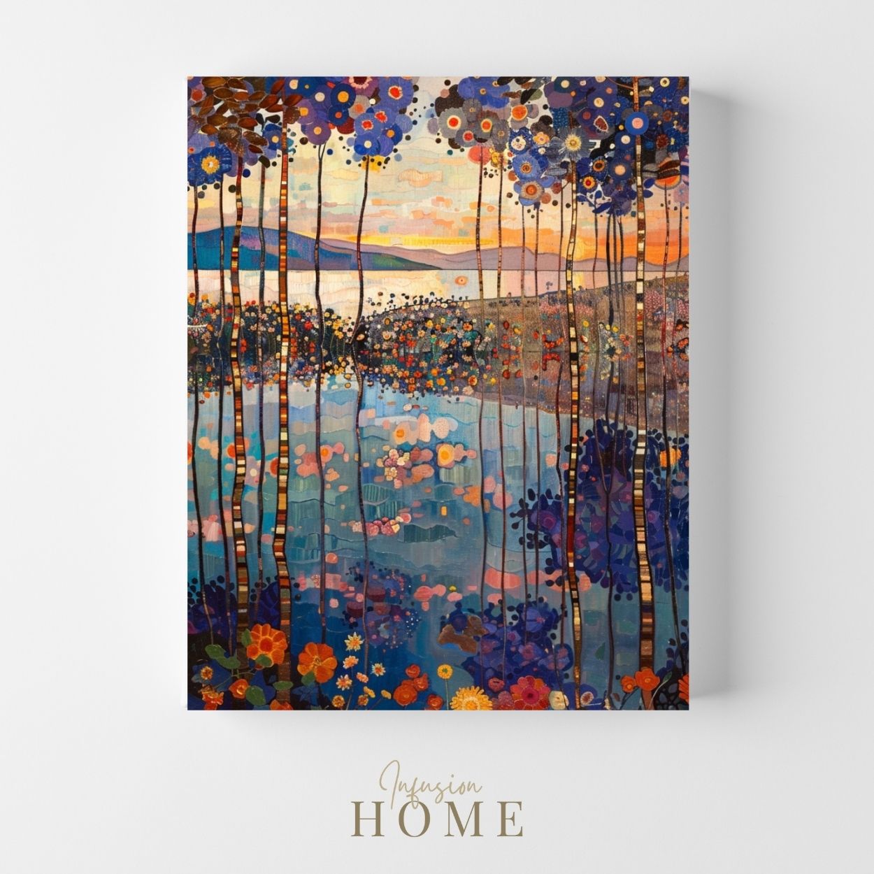Product image showing canvas wall art of Verdant Echo - Forest and Lake in Intense Colors