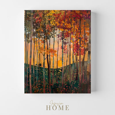 Product image showing canvas wall art of Verdant Vision - Sun-Kissed Leaves and Blooms in the Fall
