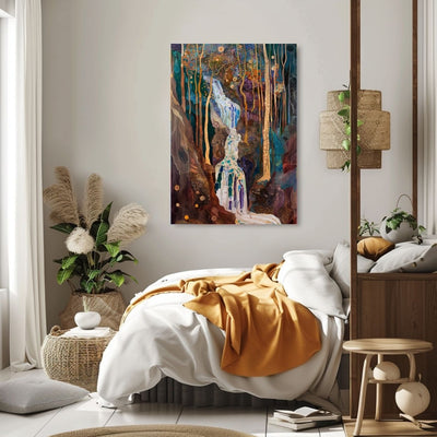 Product image of Ethereal Waters - Cascading Falls in Forest Gloom in a bedroom