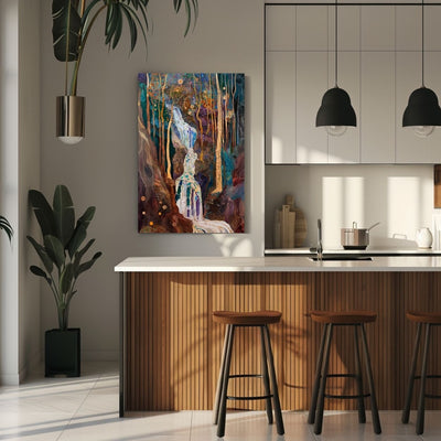 Product image of Ethereal Waters - Cascading Falls in Forest Gloom in a kitchen