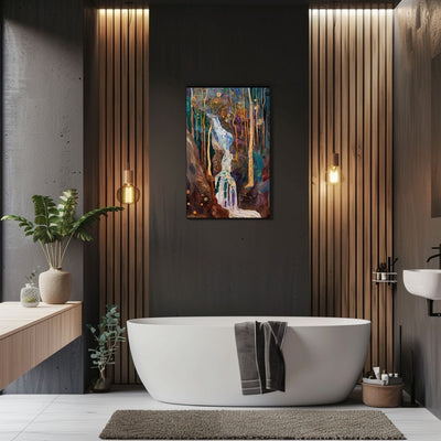 Product image of Ethereal Waters - Cascading Falls in Forest Gloom in a modern bathroom