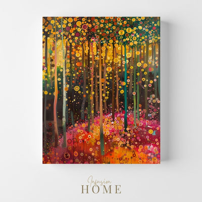 Product image showing canvas wall art of Glowing Grove - Summertime Forest and Sunbeams