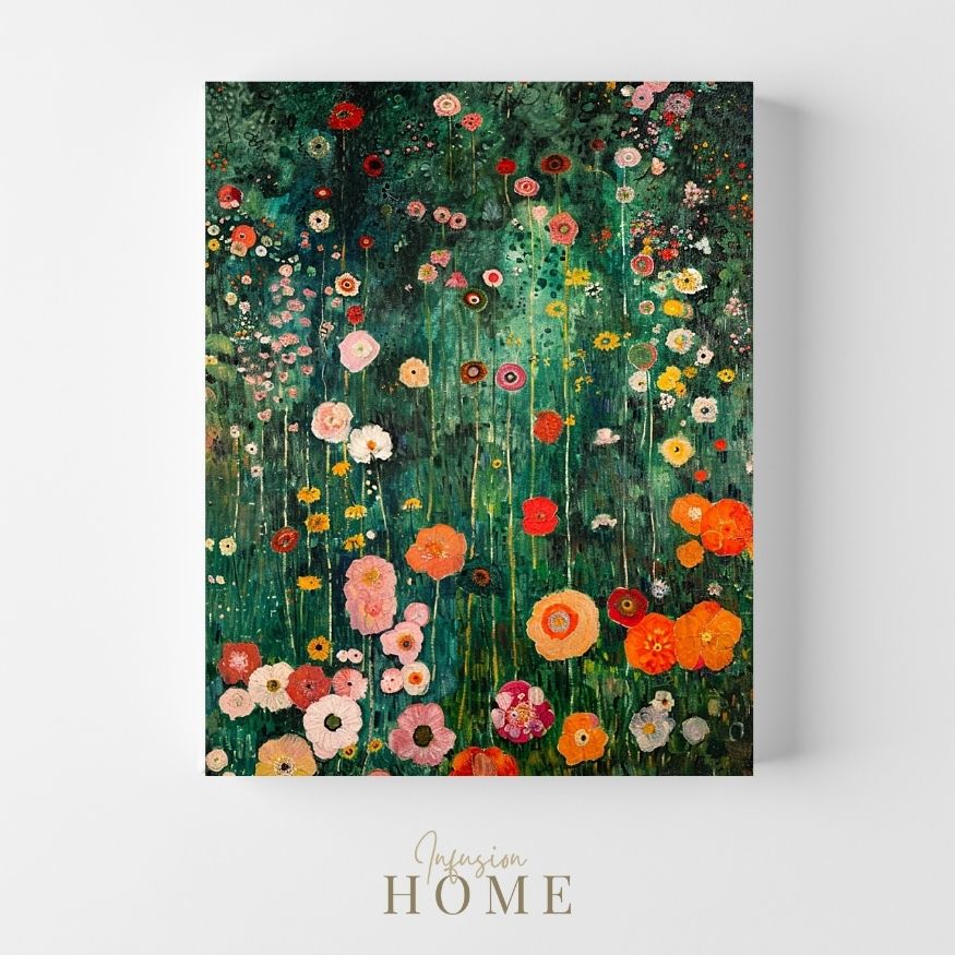 Product image of Late Summer Floral Happiness - Blossoms in Summery Green canvas wall art