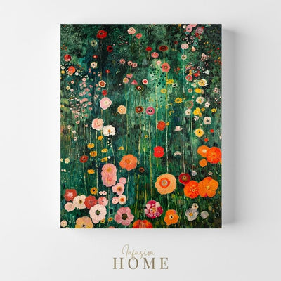 Product image of Late Summer Floral Happiness - Blossoms in Summery Green canvas wall art
