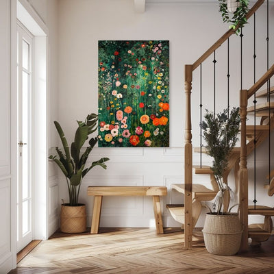 Product image of Late Summer Floral Happiness - Blossoms in Summery Green canvas wall art