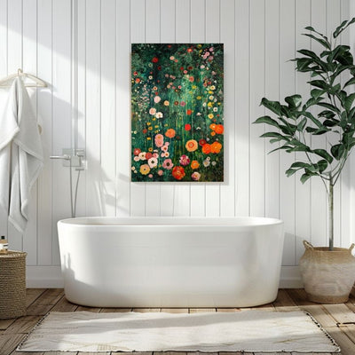 Product image of Late Summer Floral Happiness - Blossoms in Summery Green canvas wall art