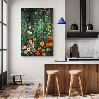 Product image of Late Summer Floral Happiness - Blossoms in Summery Green canvas wall art