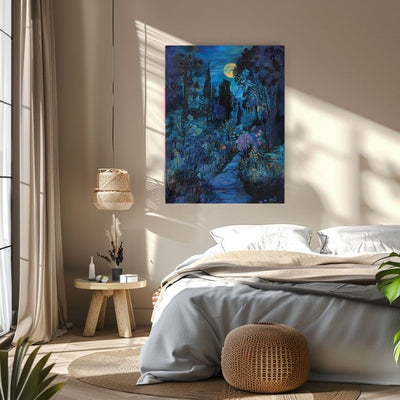 Product image of Silver Shadows - Moonlight Through the Trees canvas wall art decor.