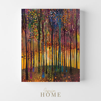 Product image showing canvas wall art of Sunlit Serenity - A Peaceful Forest in Bloom