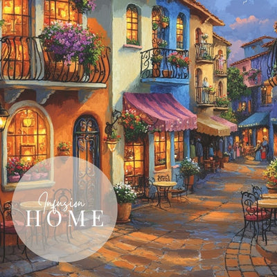 Evening Stroll with Glowing Cafes and Cobblestone Charm Digital Village Scene