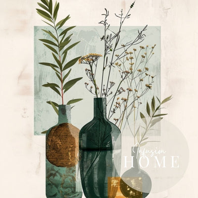 Closeup of poster wall art showing 'Abstract Botanical Simplicity – Minimal Boho Vase Art'