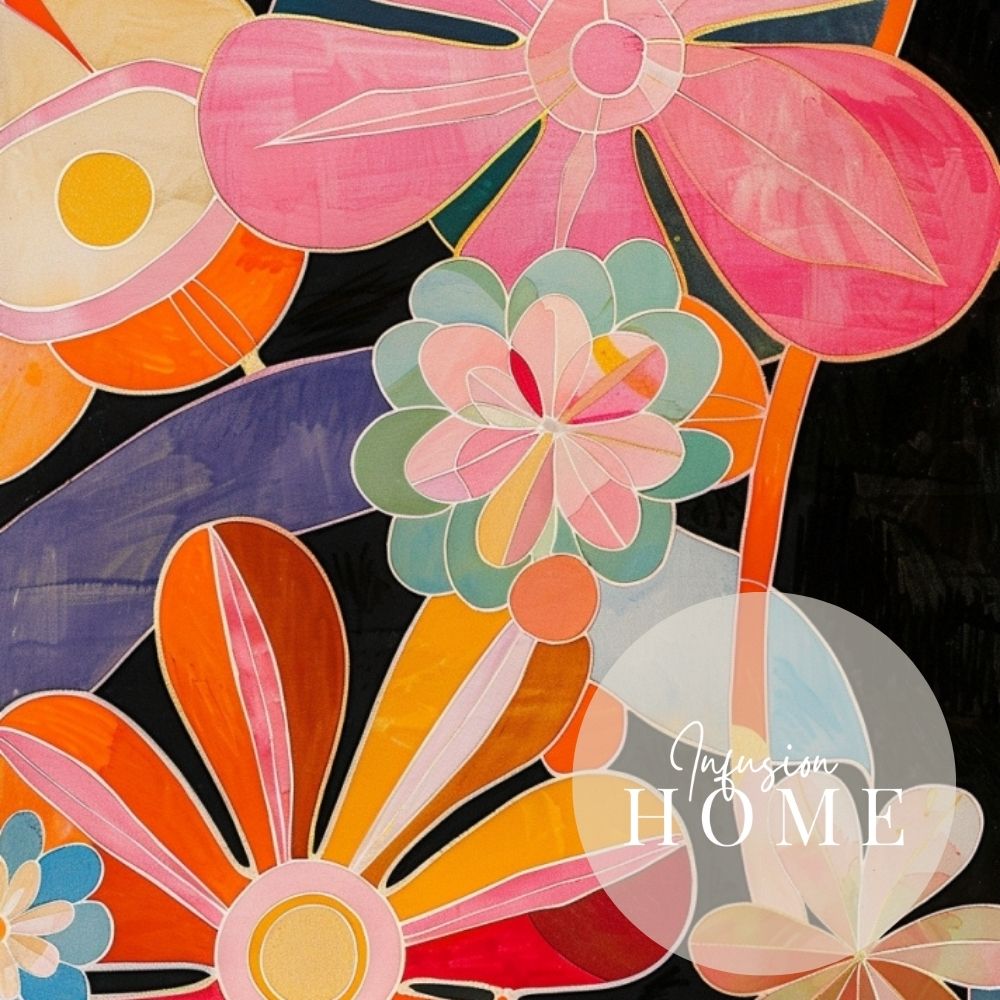 Closeup of poster wall art showing 'Blooming Bright – Vivacious Floral Art'