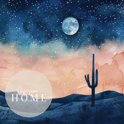 Celestial Desert – Starlit Sky with Cactus Silhouette - Infusion Home