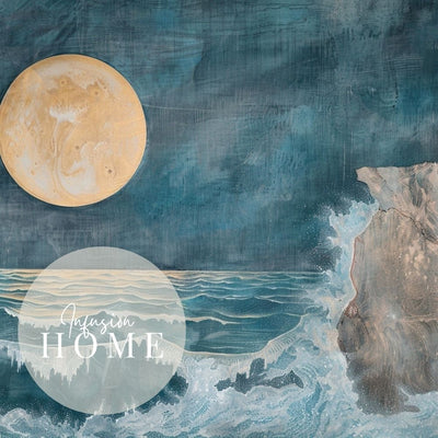 Closeup of poster wall art showing 'Cliffside Reverie – Stormy Ocean under a Majestic Moon'