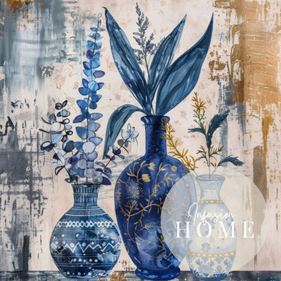 Closeup of poster wall art showing 'Deep Blue Calm – Sapphire Floral Motif'