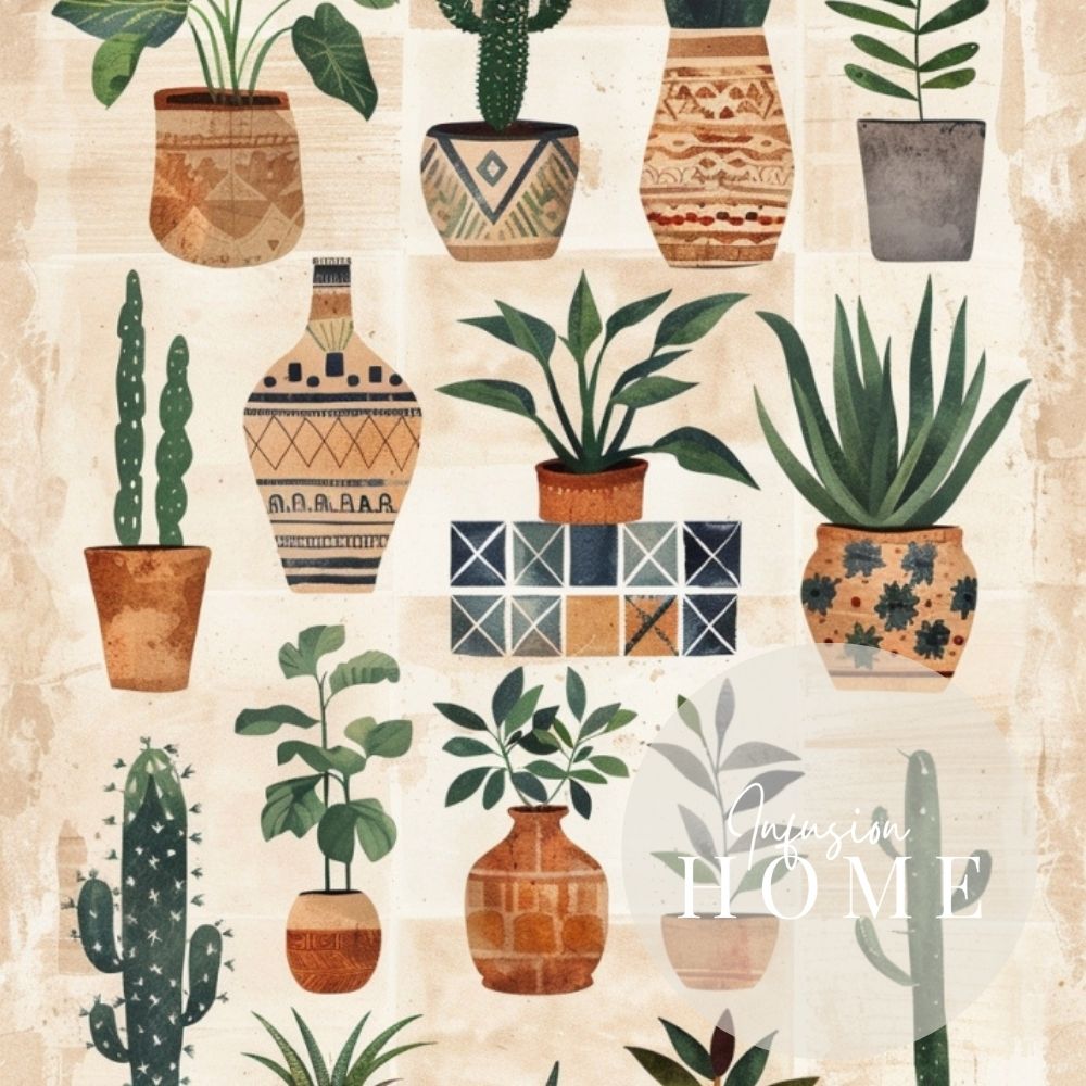 Closeup of poster wall art showing 'Earthy Escape – Boho Style Greenery'