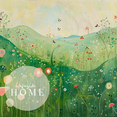 Closeup of poster wall art showing 'Enchanted Valley – Wildflowers with Butterfly Whispers'