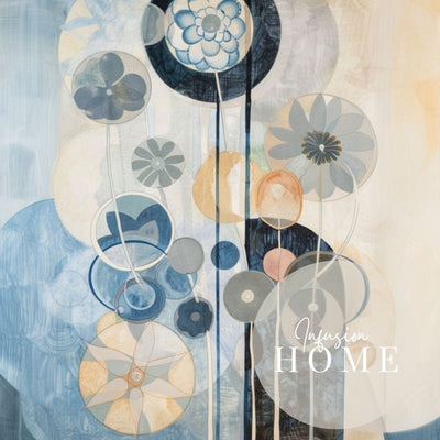 Twilight Floral Dreams Giclée Print – Deep Blue and Neutral Motif - Infusion Home