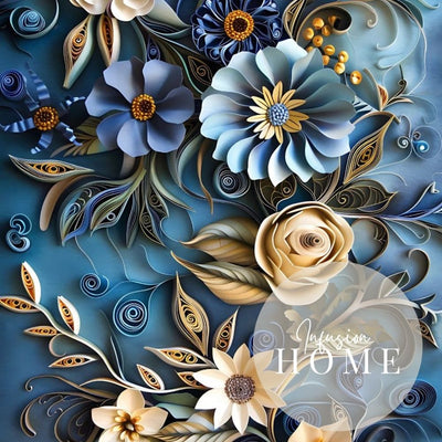 Blue Botanical Paper Cut Floral Art Print