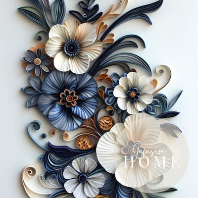 Elegant Navy and Cream Paper Cut Floral Wall Art Printable