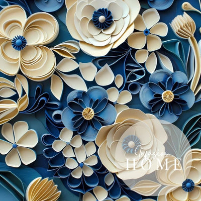 Navy and Cream Paper Cut Flower Art Printable