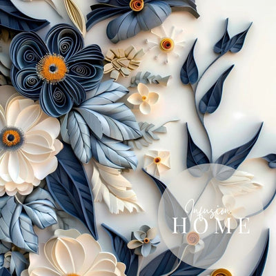 Navy and White Paper Cut Flower Wall Art Printable