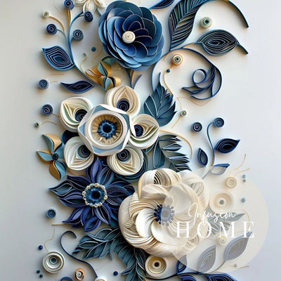 Navy Quilling Paper Cut Floral Art Printable