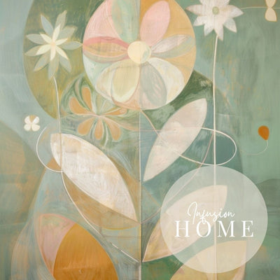 Pink and Neutral Floral Botanical Art in Green and Earth Tones