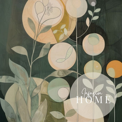 Botanical Nordic Green Floral Art with Soft Circles
