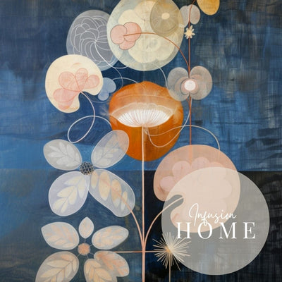 Twilight Floral Nordic Botanical Artwork in Indigo and Rust