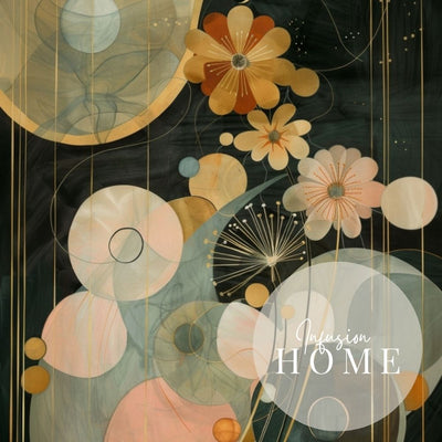 Golden Celestial Floral Wall Art in Deep Green and Blush