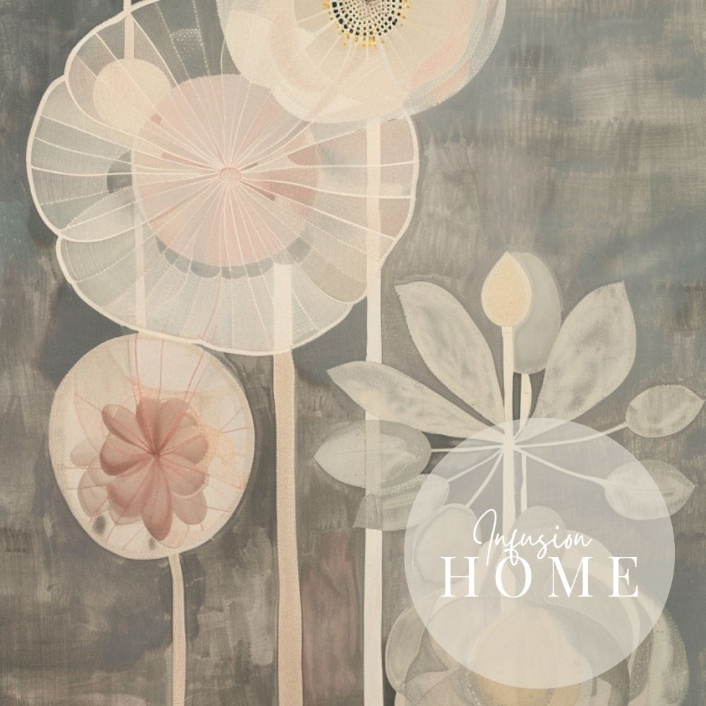 Muted Wildflowers Abstract Floral Print in Soft Grey and Blush
