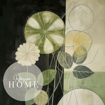 Nordic Floral Minimalist Botanical Art in Green and Cream