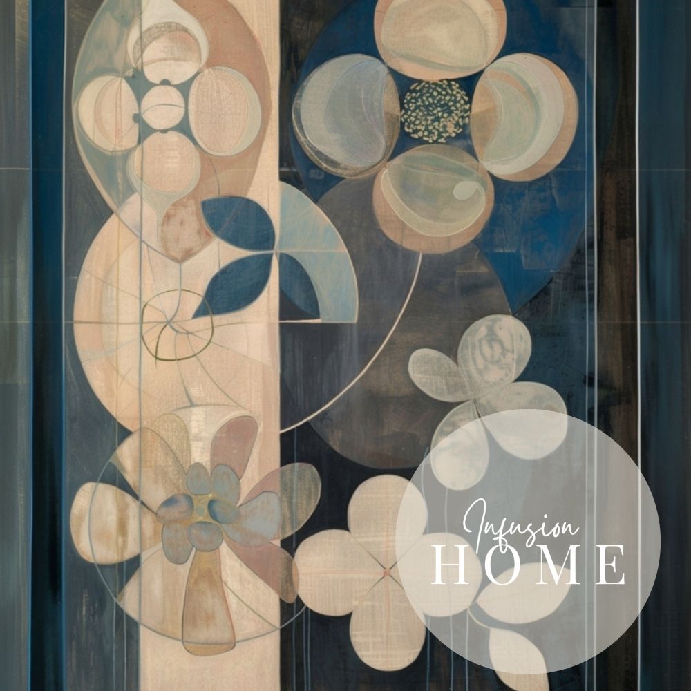 Dusky Nordic Floral Art with Earthy Blues and Neutrals
