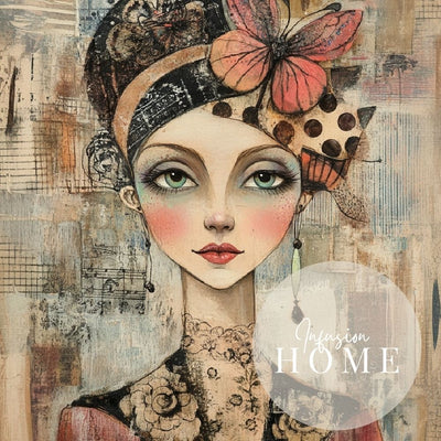 Bold Floral Woman – Whimsical Portrait in Mixed Media - Infusion Home