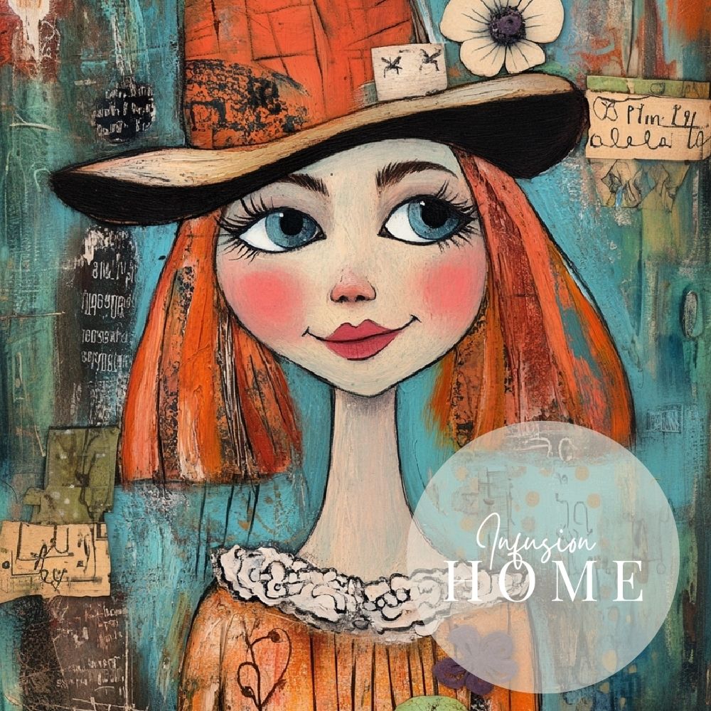 Cheerful Whimsy – Vibrant Woman with Creative Details - Infusion Home