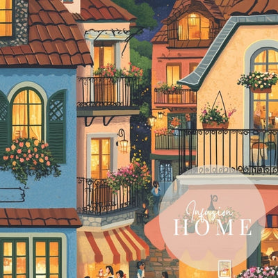 Evening Glow in a Hillside Village with Warmly Lit Cafes Digital Artwork