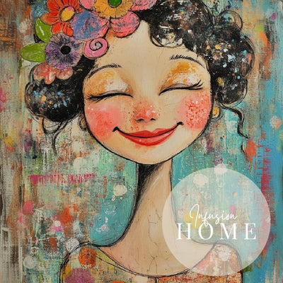 Floral Radiance – Whimsical Woman in Colorful Detail - Infusion Home