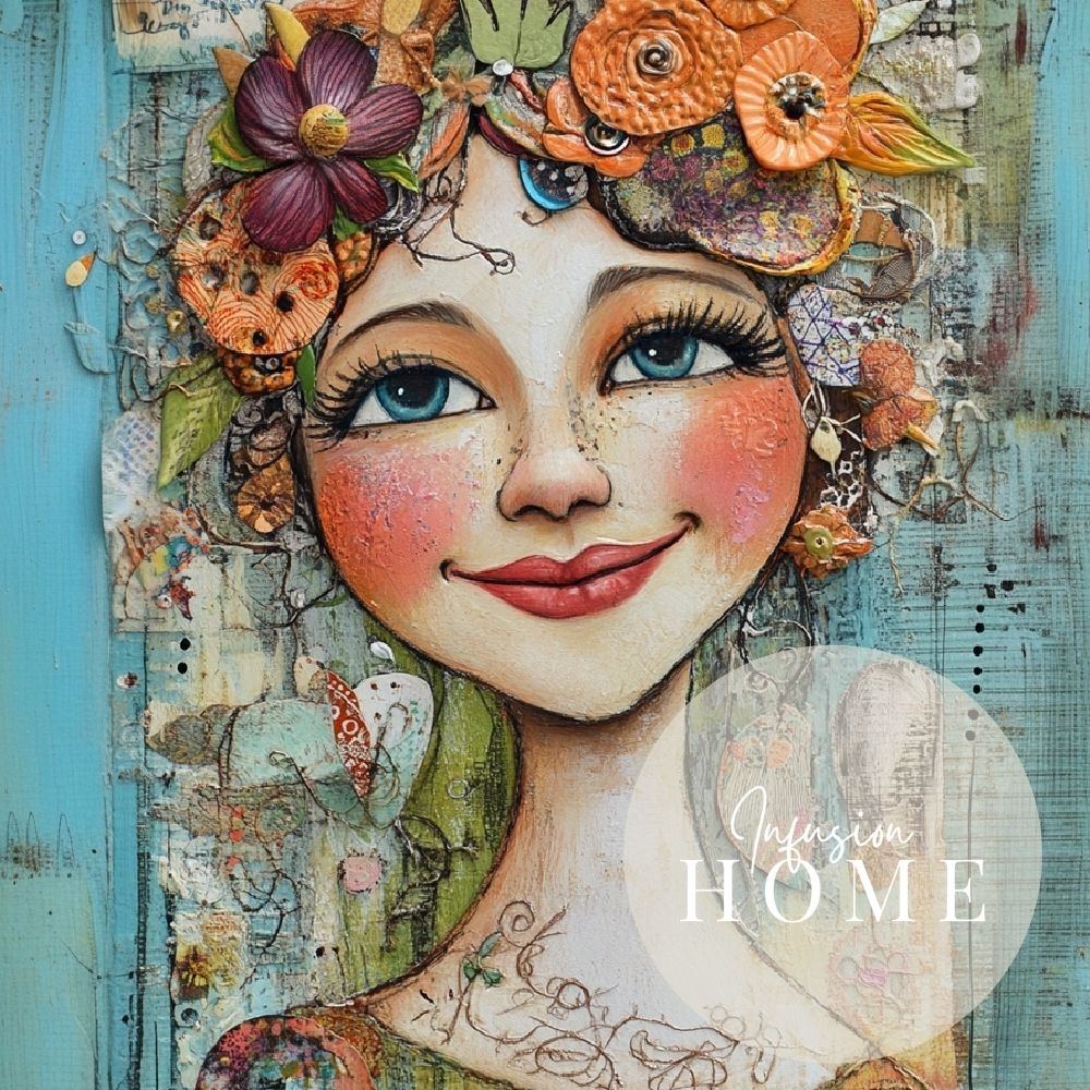 Floral Whimsy – Abstract Woman Portrait with Bold Details - Infusion Home